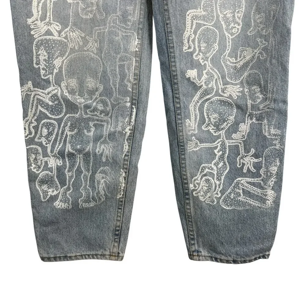 Aeropostale Jeans Womens 10 90's Baggy Light Wash Blue Denim Custom Graphic - Picture 4 of 16